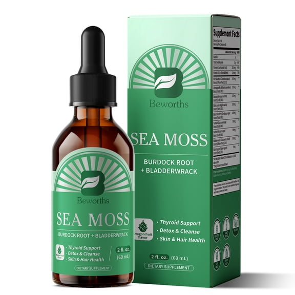 Irish Sea Moss Liquid Drops Supplement,with Soursop,Burdockroot,Bladderwrack,Ashwagandha,Turmeric,Black Cumin,Gut & Immune Support,60ML