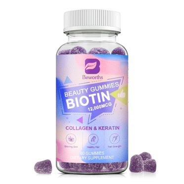 Beworths Biotin Gummies 12000mcg for Hair Growth, Skin & Nails,  with Biotin, Collagen, Chlorophyll, Zinc and Vitamin Complex,60 Count