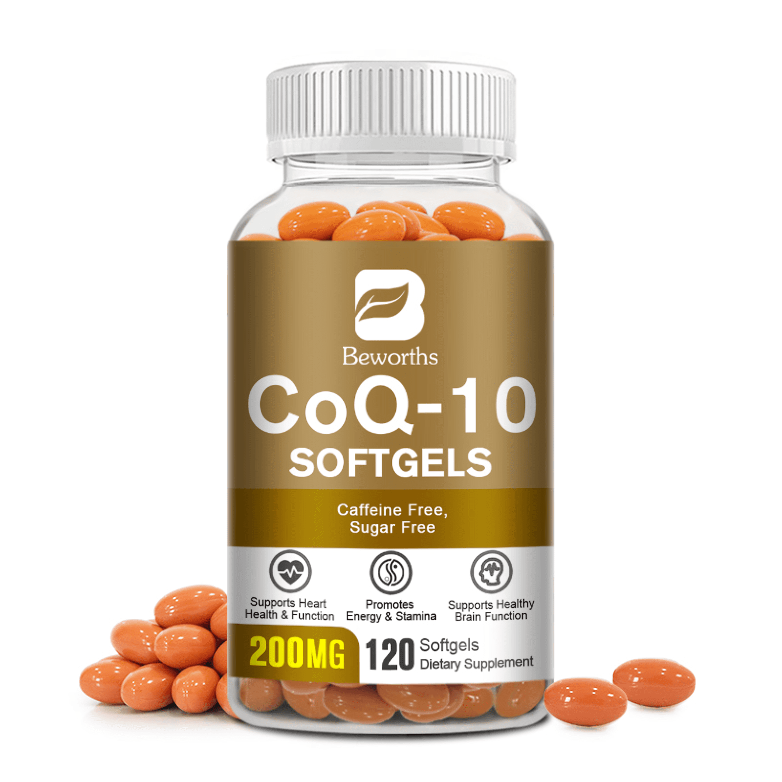 Beworths CoQ-10 Capsules - 200mg Coenzyme Q10 Support Heart Healthy Antioxidant Dietary Supplements - 120 Vegan Capsules