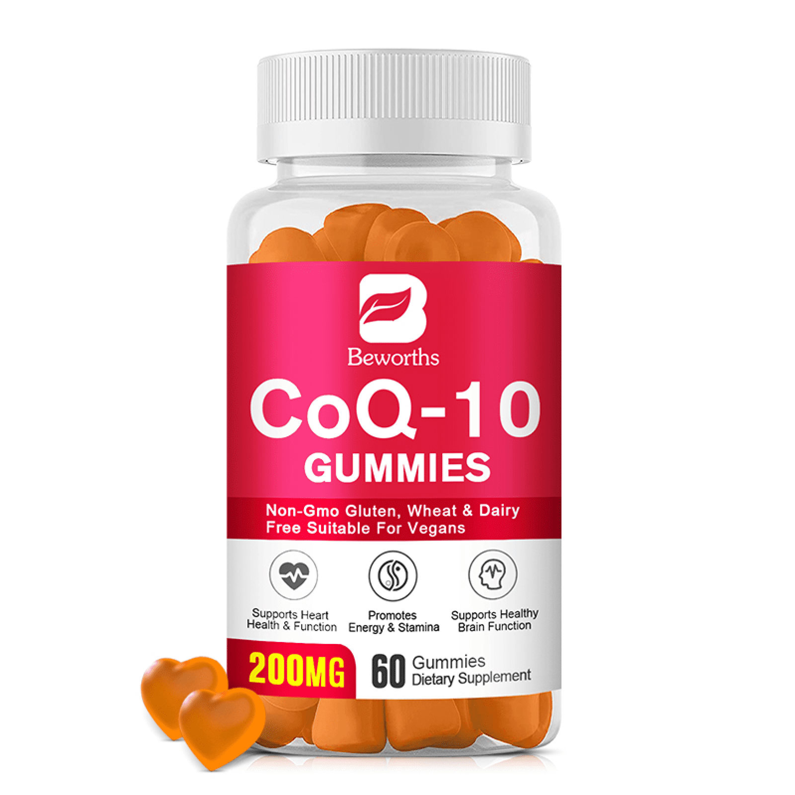 Beworths CoQ10 Gummies Supplement 200mg, Support Promotes Cardiovascular Heart Health Vegan, 60Count