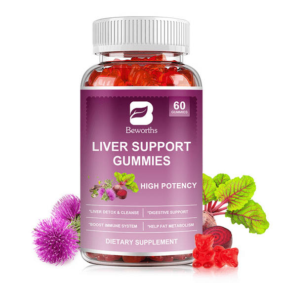 Beworths Liver Support Gummies, with Milk Thistle Extract Support Liver Cleanse Detox & Repair, Liver Health, 60 Gummies