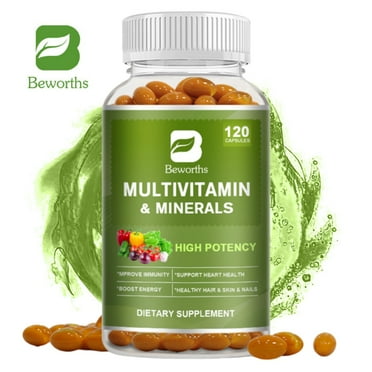 Beworths Multivitamin & Minerals Capsules with Iron, Methylfolate, Zinc, Vitamin D3 & K2 - Immunity Support, Boost Energy, Healthy Hair & Skin - 120 Capsules