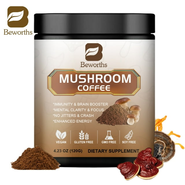 Beworths Mushroom Coffee - Multiple Mushroom Extract Powder for Energy - Add to Coffee/Tea/Smoothies - 4.23 Oz(120g)