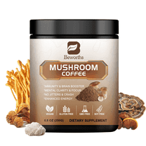 Beworths Mushroom Coffee Powder- Organic Instant Coffee Mix with Reishi, Cordyceps, Lion's Mane, Chaga, for Energy, Mental Clarity & Focus, 8.8oz