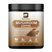 Beworths Mushroom Coffee Powder Supplements,Support Energy,Brain,Mental Clarity & Focus,4.23oz