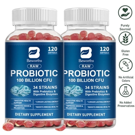 Beworths Probiotic Capsules with Enzymes, Prebiotics - Intestinal Flora Supplement for Beauty Health, 240 Capsules