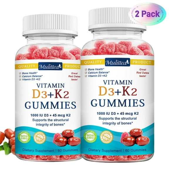 Vitamin D3 1000IU+Vitamin K2 45Mcg Per Serving - Bone,Teeth,Muscle & Immune Health Support - 120 Gummies