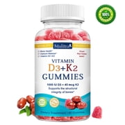 Mulittea Vitamin D3 1000IU+Vitamin K2 45Mcg Per Serving - Bone,Teeth,Muscle & Immune Health Support - D3 K2 Gummies, 60 Pcs