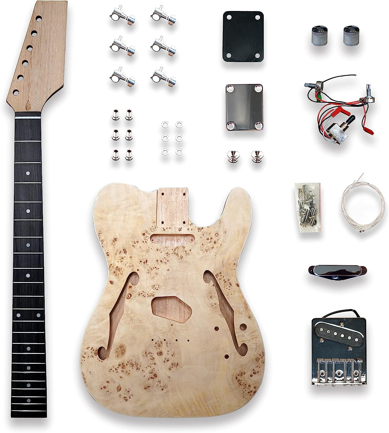 BexGears DIY Electric Guitar Kit Beginner Kits Birdseye Maple veener top Mahogany Body Mahogany