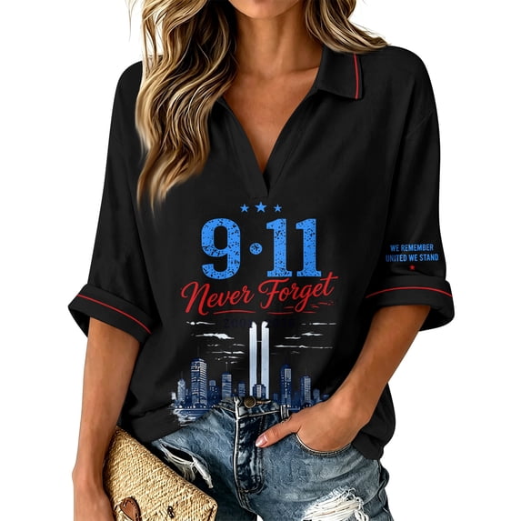 Bexdxz 9/11 25Th Anniversary Shirt Womens Memorial 911 Never Forget V Neck Tshirts Black S