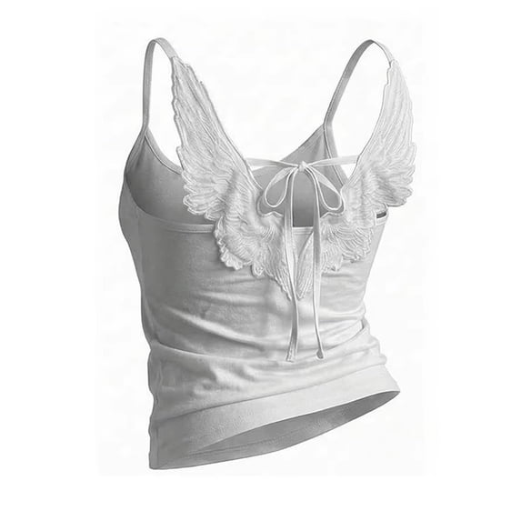 Bexdxz Angel Wings Open Back Lace-Up Camisole Top, Women Backless Summer Party Tops White S