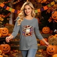 thumbnail image 1 of Bexdxz Cute Ghost Pumpkin Halloween 3/4 Sleeve Shirts for Women Funny Bat Graphic Crew Neck Three Quarter Length Tee Fall Casual Holiday Top Gray 3XL, 1 of 6