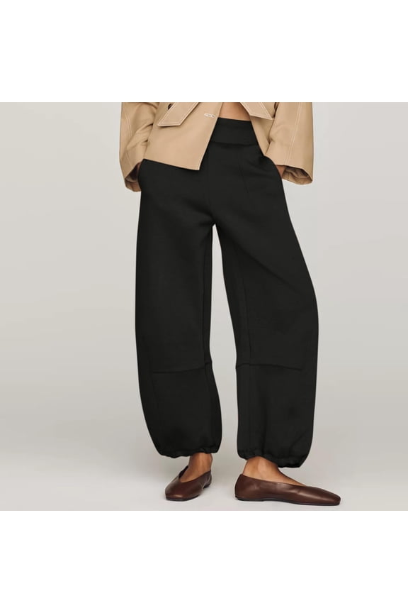 Women's Balloon Cuffed Sweatpants Casual Jogger Pants with Pockets Black M