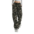 thumbnail image 1 of Bexdxz High Waisted Camo Pants for Women, Elastic Drawstring Baggy Straight Wide Leg Trousers with Large Side Pockets, Y2K Streetwear Casual Pants for Daily Outdoor Outfits Green S, 1 of 1