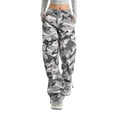 thumbnail image 1 of Bexdxz High Waisted Camo Pants for Women, Elastic Drawstring Baggy Straight Wide Leg Trousers with Large Side Pockets, Y2K Streetwear Casual Pants for Daily Outdoor Outfits White L, 1 of 4