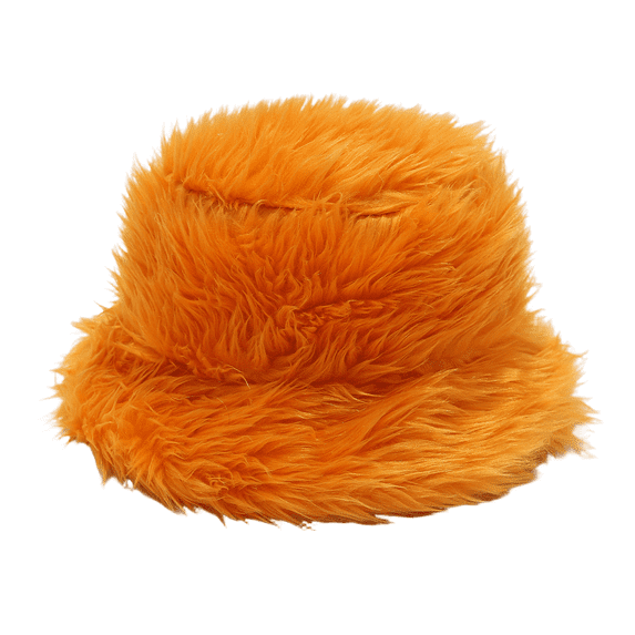 Bexdxz Long Pile Faux Fur Bucket Hat, Soft Fuzzy Fluffy Wide Brim Winter Fisherman Cap, Warm Outdoor Cold Weather Hat for Women Orange