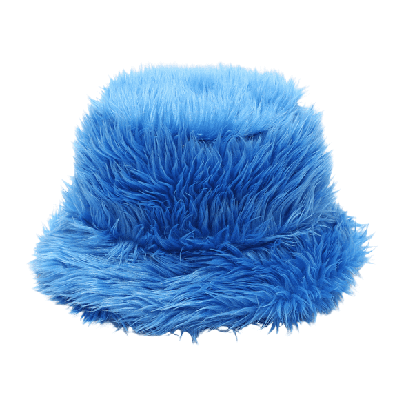 Bexdxz Long Pile Faux Fur Bucket Hat, Soft Fuzzy Fluffy Wide Brim Winter Fisherman Cap, Warm Outdoor Cold Weather Hat for Women Royal Blue