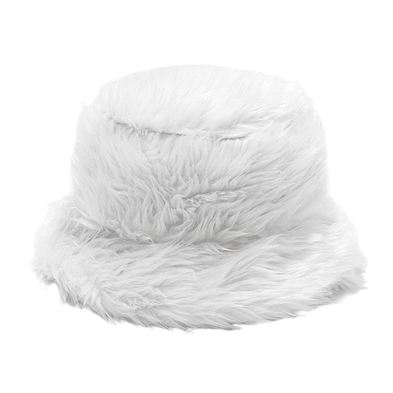 Bexdxz Long Pile Faux Fur Bucket Hat, Soft Fuzzy Fluffy Wide Brim Winter Fisherman Cap, Warm Outdoor Cold Weather Hat for Women White