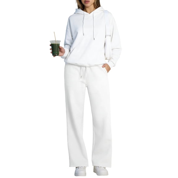 Bexdxz Winter Lounge Sets for Women Sweatsuits Comfy Long Sleeve Oversized Hoodie and Loose Wide Leg Sweatpants Casual Two Piece Set White 2XL