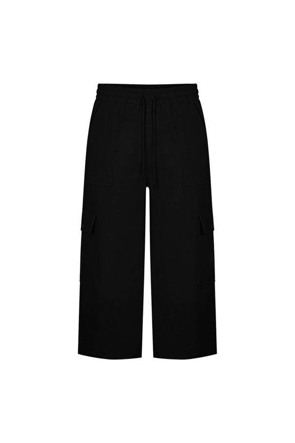 Women's Color Drawstring Hiking Capris with Pockets Loose Fit for Outdoor Travel Black M