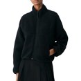 thumbnail image 1 of Bexdxz Women's Full Zip Sherpa Fleece Jacket, Stand Collar Fuzzy Plush Zip Up Outerwear with Zipper Pockets, Warm Casual Long Sleeve Coat for Fall Winter Outdoor Activities Black S, 1 of 5