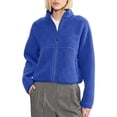 thumbnail image 1 of Bexdxz Women's Full Zip Sherpa Fleece Jacket, Stand Collar Fuzzy Plush Zip Up Outerwear with Zipper Pockets, Warm Casual Long Sleeve Coat for Fall Winter Outdoor Activities Royal Blue XL, 1 of 6