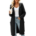 thumbnail image 1 of Bexdxz Women's Hooded Cable Knit Long Cardigan, Chunky Knit Sweater Coat with Side Pockets, Solid Color Fall Winter Outerwear Dark Gray 2XL, 1 of 4