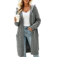 thumbnail image 1 of Bexdxz Women's Hooded Cable Knit Long Cardigan, Chunky Knit Sweater Coat with Side Pockets, Solid Color Fall Winter Outerwear Gray 4XL, 1 of 4