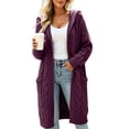 thumbnail image 1 of Bexdxz Women's Hooded Cable Knit Long Cardigan, Chunky Knit Sweater Coat with Side Pockets, Solid Color Fall Winter Outerwear Purple 4XL, 1 of 4