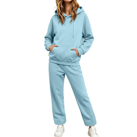 Bexdxz Workout Sets For Women 2026 Hoodies and Wide Leg Sweatpant Fall 2 Piece Outfits Sweatsuit for Casual Everyday Wear Sky Blue L