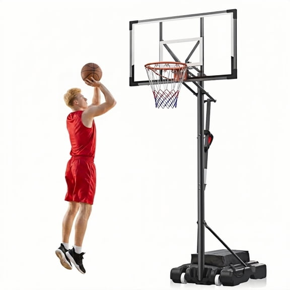 Bexfil Portable Basketball Hoop System, 44" Shatterproof Backboard, Adjustable Height 5-10FT, Outdoor Indoor Basketball Goal with Wheels & Weight Bag for Kids Teens Adults