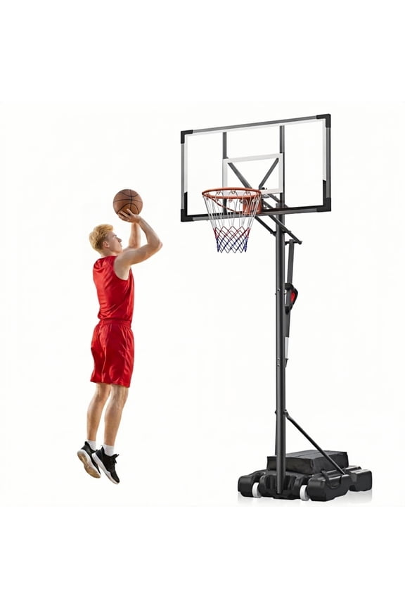 Portable Basketball Hoop System, 44" Shatterproof Backboard, Adjustable Height 5-10FT, Outdoor Indoor Basketball Goal with Wheels & Weight Bag for Kids Teens Adults