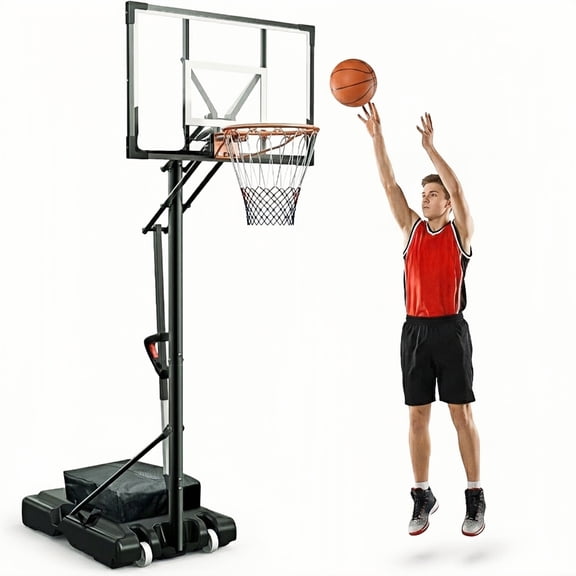 Bexfil Basketball Hoop Outdoor 44 Inch PC Backboard, 5FT-10FT Adjustable Basketball Goal, Portable Basketball Hoop for Kids,Teens,Adults in Backyard, Driveway and Indoor