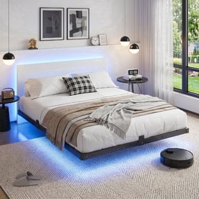 Bexfil Full Size LED Floating Bed Frame with Remote Control and Charging Station, No Box Spring Needed, Easy to Assemble