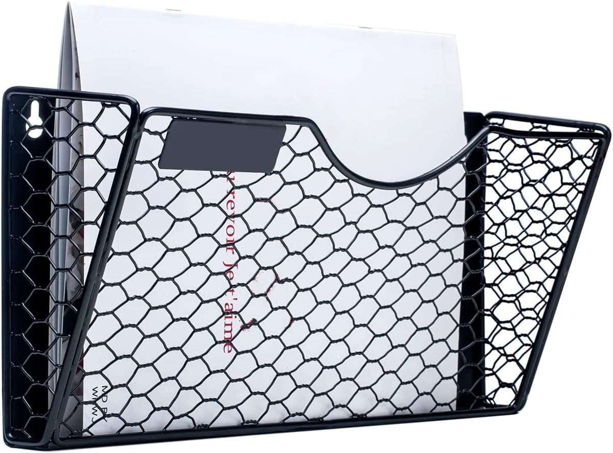 Bexikou 1 Tier Mesh Hanging File Folders Holder,Magnetic File Holder for File Cabinets -Strong Magnetic Paper Mail Holder Drill Free Wall Organizer for File Cabinets, Refrigerator, Whiteboard