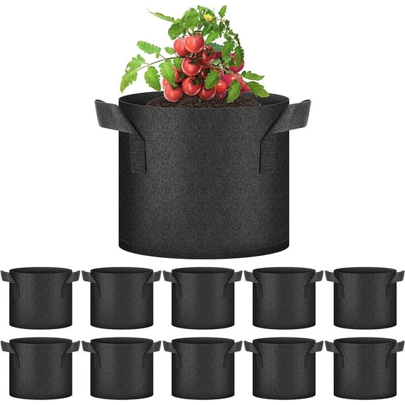 Bexikou 10-Pack 3 Gallon Grow Bags, Aeration Nonwoven Fabric Plant Pots with Handles, Heavy Duty Gardening Planter for Potato, Tomato, Vegetable and Fruits, Black