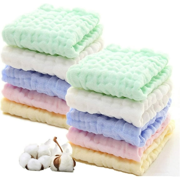 Bexikou 10 Pack Muslin Cloths for Baby, 11.8x11.8 inch Muslin Squares Soft Burp Cloths 6 Layers Cotton Newborn Hand Washcloths Baby Wash Cloths Reusable Baby Towels