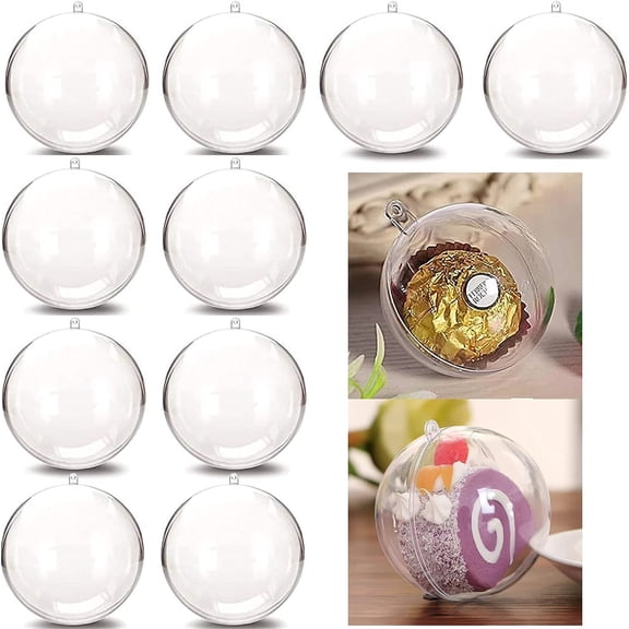 Bexikou 10 Pcs Clear Fillable Ornaments Ball,DIY Plastic Christmas Tree Decorations Balls,Clear Hanging Ornaments Ball,3.15in/80mm Plastic Balls for Gifts for Christmas, Wedding, Party, Home Decor