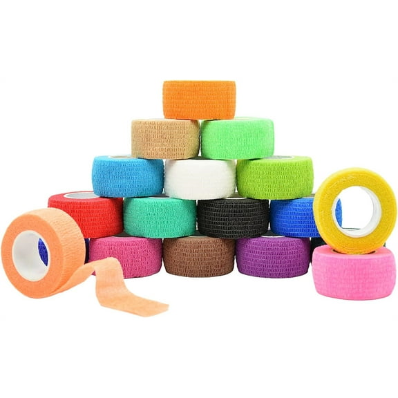 Bexikou 12 Pack 1” x 5 Yards Self Adhesive Bandage Wrap, Elastic Self Breathable Self Adherent Wrap for Pets, Athletic Cohesive Bandage for First Aid, Sports Injury & Protection, 12Color