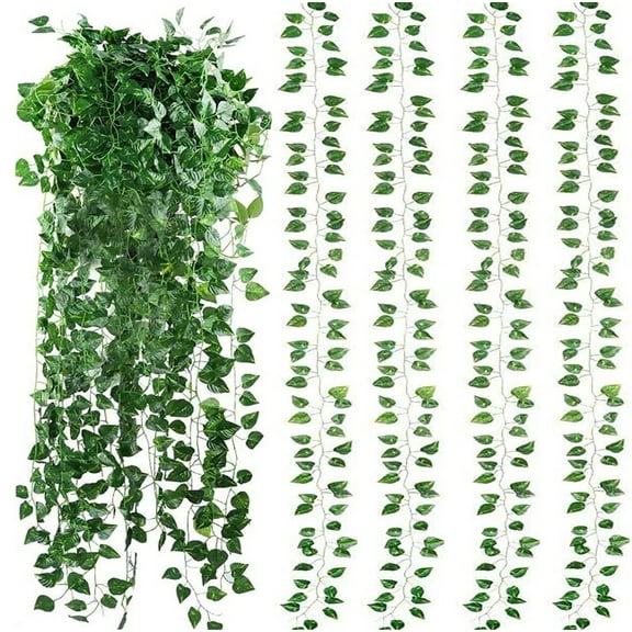 Bexikou 12 Pack 78.7ft Artificial Ivy Greenery Garland,Fake Vines Hanging Plants Backdrop,Faux Greenery Leaves for Room Bedroom Wall Decor, Green Leaves for Jungle Theme Party Wedding Decoration