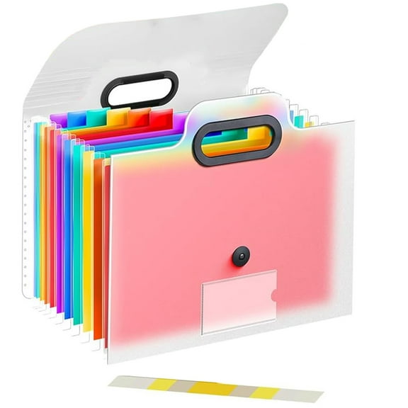 Bexikou 13 Pocket Expanding File Folder with Handle and Labels, A4 Document Letter Size Portable Plastic Folder,Expandable File Folder Holder File Organizer File Pockets for Office (White)