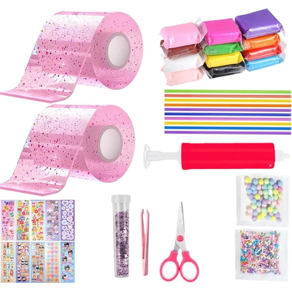 Bexikou 2 Pack Nano Bubble Tape Kit for Kids,Double Sided Adhesive Tape Bubbles with Glitter, Clay, Beads,Cute Stickes for Party Favors,Birthday Arts and Crafts Gifts Toys for Girls