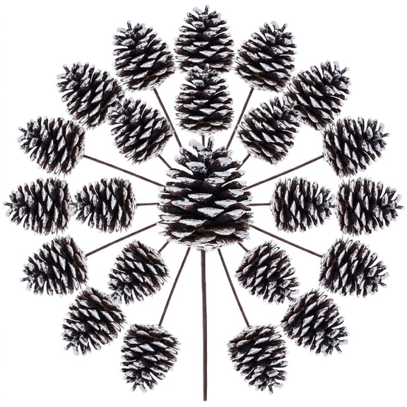 Bexikou 20 Pcs Frosted Natural Pinecone Picks,Christmas Pine Cones Decorations,Natural Pine Cones with Wired Picks for Table Centerpiece Craft Wreath Garland Ornaments Holiday Party Decoration