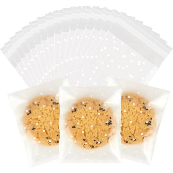 Bexikou 200 PCS Cellophane Bags- 5.5x 5.5 cm Self Adhesive Small Plastic Packaging Bag,Clear Frosted Cookie Bags Party Favor Candy Bags