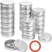 Bexikou 24Pack 1 Oz Aluminum Tin Cans,Metal Round Tins with Lid and Labels, Refillable Travel Sized Cosmetic Containers Small Tins for Salves, Lotion Bars, Beard Balms, Candles