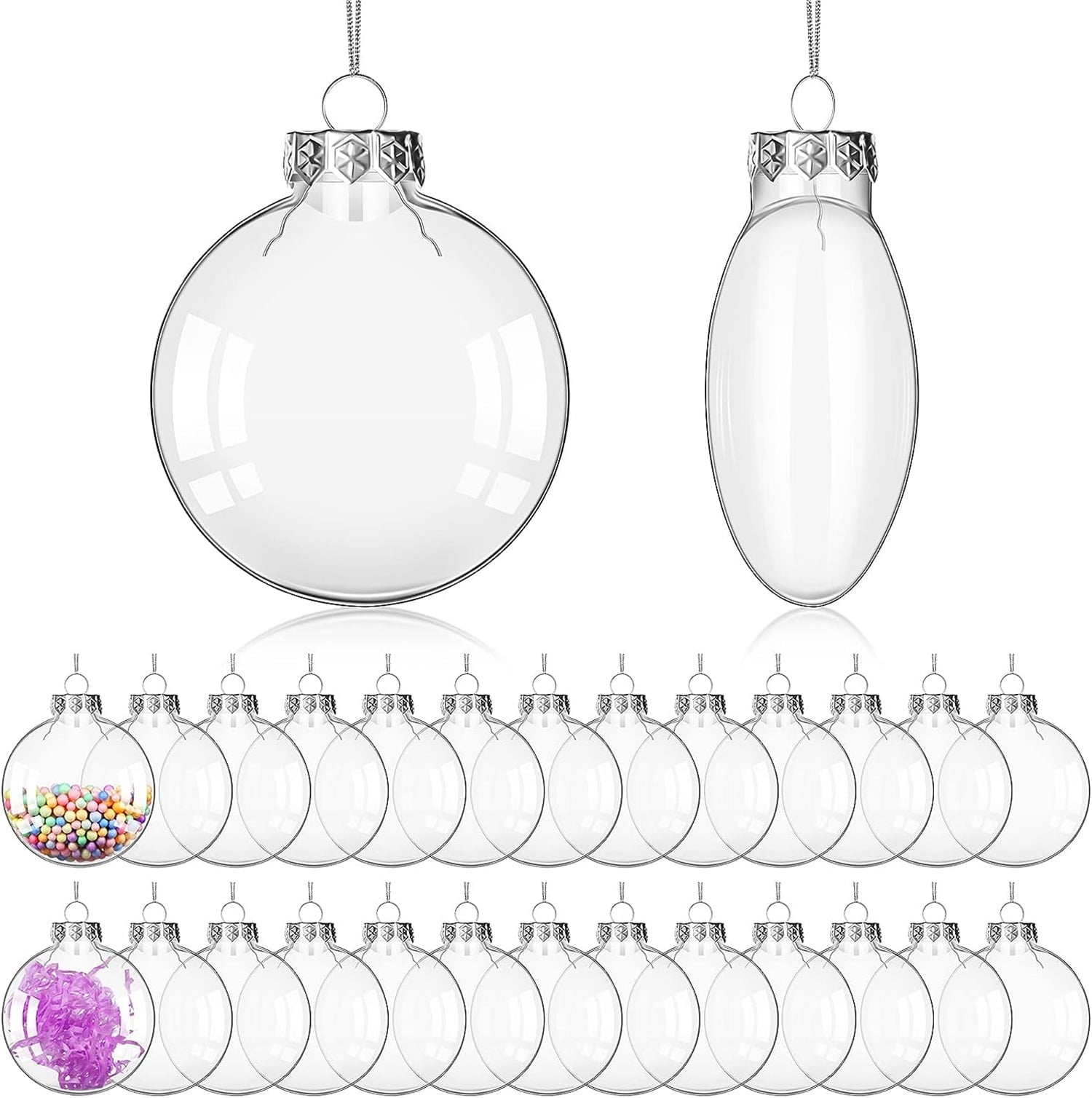 Bexikou 3.15inch Clear Christmas Ornament Ball,Transparent Fillable Light Bulb Ornament with Removable Metal Cap Christmas,Plastic Hanging Ornaments for Christmas Tree Decor (12 Pieces)