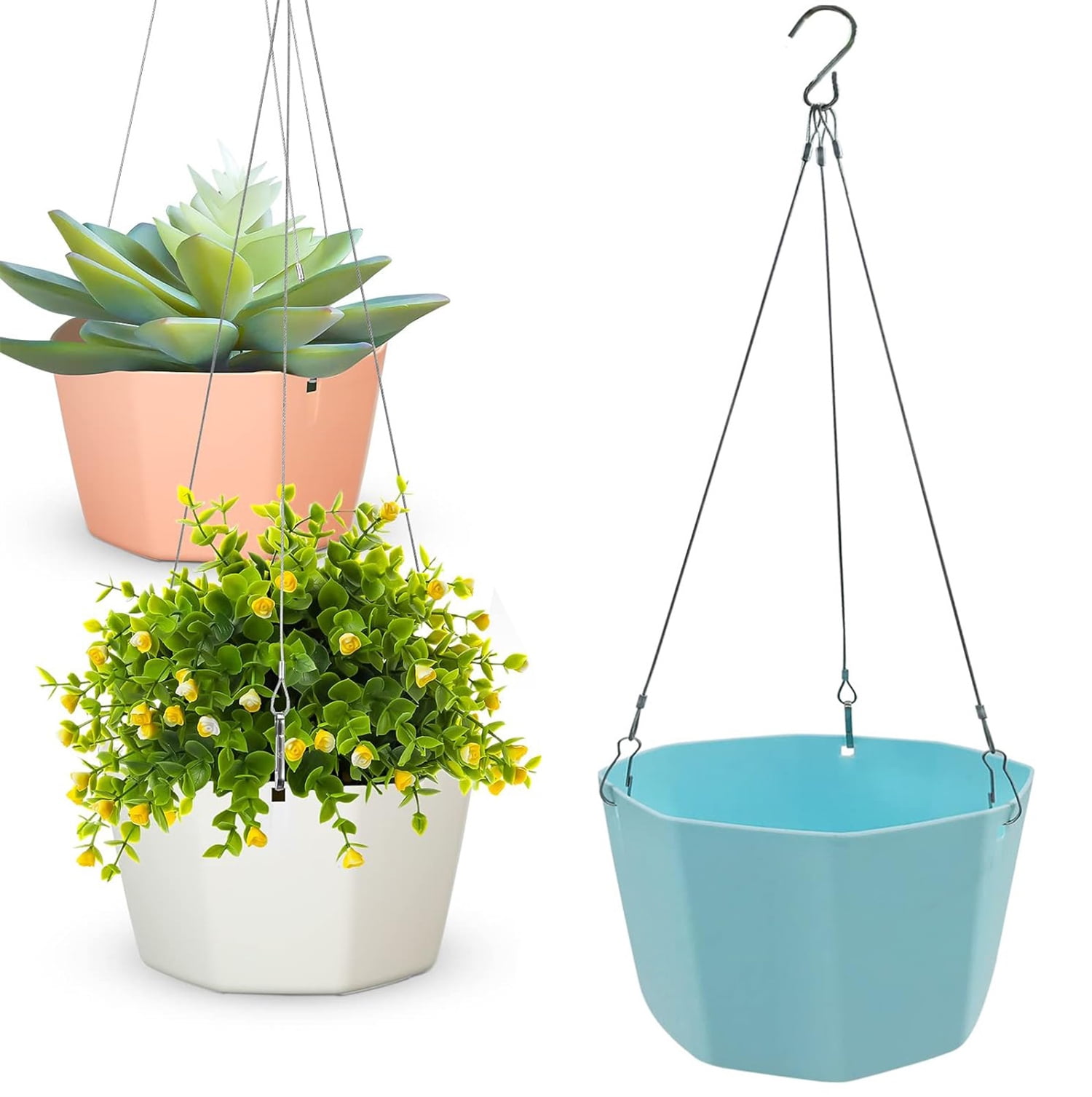 Bexikou 3 Pack Hanging Planter Basket,Indoor/Outdoor Hanging Flower ...
