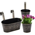 thumbnail image 1 of Bexikou 3 Pack Vintage Hanging Flower Pots,Rustic Railing Planter,Oval Flower Pot Bucket Holder with Drainage Hole&Detachable Hook for Fence Garden Balcony Wall Indoor Outdoor Decor, 1 of 8