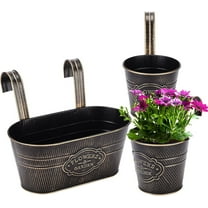Bexikou 3 Pack Vintage Hanging Flower Pots,Rustic Railing Planter,Oval Flower Pot Bucket Holder with Drainage Hole&Detachable Hook for Fence Garden Balcony Wall Indoor Outdoor Decor