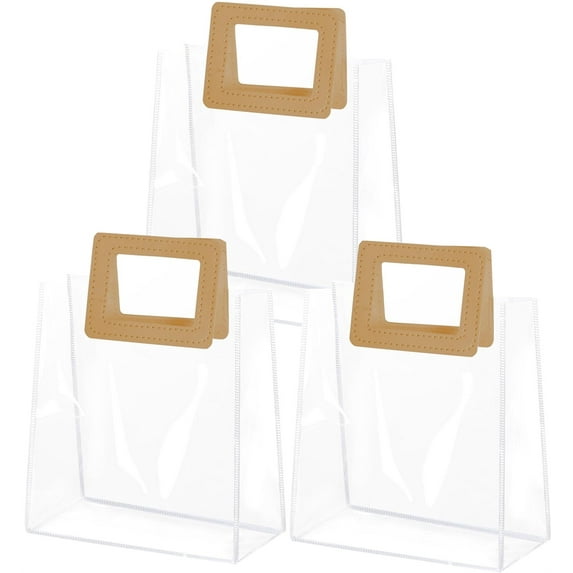 Bexikou 3 Pcs Clear Gift Bag with Handle, Small Transparent Gift Bag Reusable Tote Bag,Plastic Reusable Gift Wrap Bags Shopping Bags for Wedding, Bridal Baby Shower Party Favor, 7 x 4 x 8 Inch